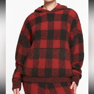 SKIMS BUFFALO COZY PLAID TARTAN HOODIE SWEATER RED Black Brick Lounge L/XL